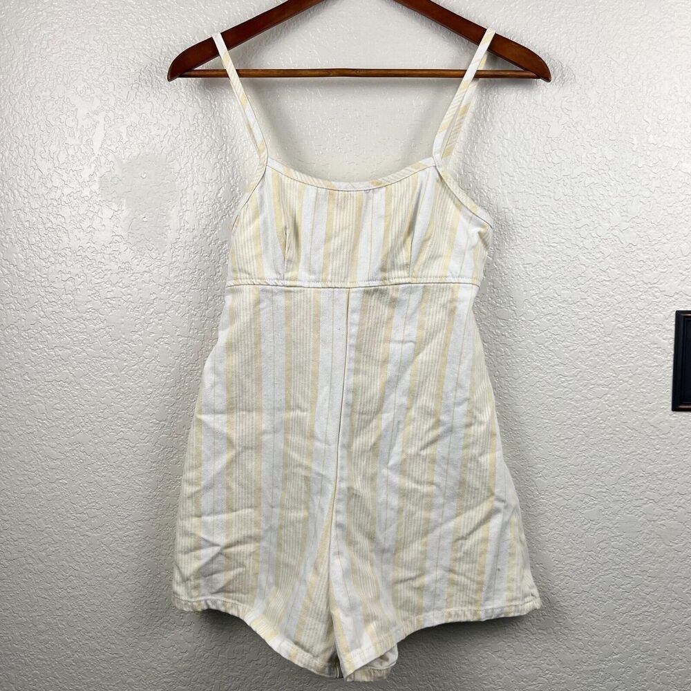 Bdg Urban Outfitters Womens Summer Yellow Striped Strappy Romper 0/ Uk 4